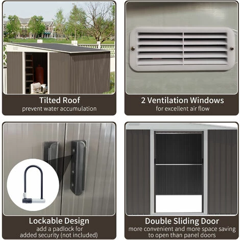 Outsunny 11.3x9.2ft Steel Garden Storage Shed w/ Sliding Doors & 2 Vents, Grey Outsunny 11.3x9.2ft Steel Garden Storage Shed W/ Sliding Doors & 2 Vents, Grey -Outsunny store 52796778 5