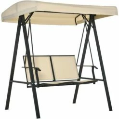 Outsunny 2 Seater Garden Swing Bench W/ Tilting Canopy Texteline Seat Beige