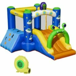 Outsunny store 8 Outsunny Kids Bouncy Castle With Slide Alien Style With Inflator Carrybag