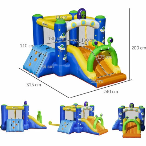 Outsunny Kids Bouncy Castle With Slide Alien Style With Inflator Carrybag 4 Outsunny Kids Bouncy Castle With Slide Alien Style With Inflator Carrybag - Image 2