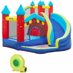 Outsunny Kids Bouncy Castle With Slide Pool Trampoline Climbing Wall W/ Blower