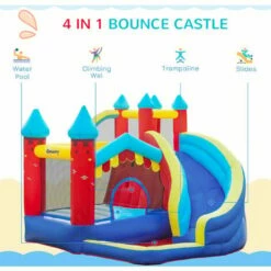 Outsunny Kids Bouncy Castle With Slide Pool Trampoline Climbing Wall W/ Blower -Outsunny store 52977772 4