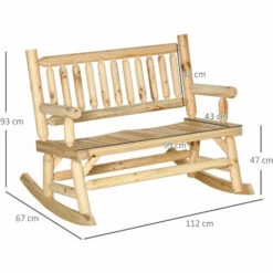 Outsunny Fir Wood Rocking Bench Wooden Patio 2-Person Outdoor Rocker Natural -Outsunny store 52977779 2