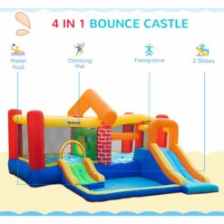 Outsunny Kids Bouncy Castle With Double Slides Pool Trampoline With Blower -Outsunny store 52977781 4