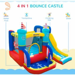 Outsunny Kids Bouncy Castle With Slide Pool Trampoline Climbing Wall W/ Blower -Outsunny store 52977792 4