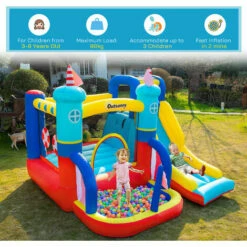 Outsunny Kids Bouncy Castle With Slide Pool Trampoline Climbing Wall W/ Blower -Outsunny store 52977792 5