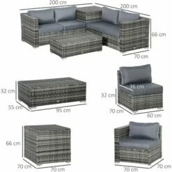 Outsunny 6Pcs Rattan Sofa Set Garden Sectional Garden Wicker Furniture Cushion -Outsunny store 52977795 2