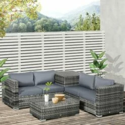 Outsunny 6Pcs Rattan Sofa Set Garden Sectional Garden Wicker Furniture Cushion -Outsunny store 52977795 3