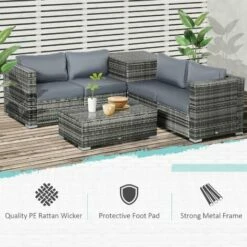 Outsunny 6Pcs Rattan Sofa Set Garden Sectional Garden Wicker Furniture Cushion -Outsunny store 52977795 4