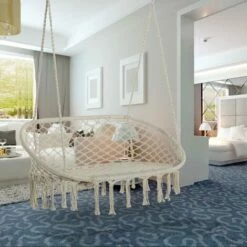 Outsunny Hanging Hammock Chair Macrame Seat For Patio Garden Yard Cream White -Outsunny store 53072162 3