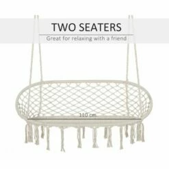 Outsunny Hanging Hammock Chair Macrame Seat For Patio Garden Yard Cream White -Outsunny store 53072162 5