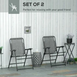Outsunny 2Pcs Outdoor Patio Folding Chairs, Portable Garden Loungers Grey -Outsunny store 53072165 4