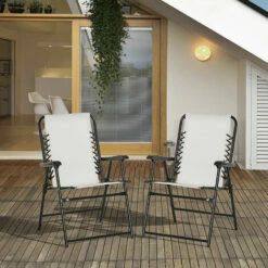 Outsunny 2Pcs Outdoor Patio Folding Chairs, Portable Garden Loungers Cream White -Outsunny store 53072186 3