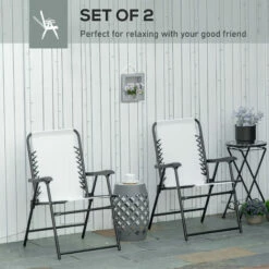Outsunny 2Pcs Outdoor Patio Folding Chairs, Portable Garden Loungers Cream White -Outsunny store 53072186 4