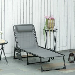Outsunny Lounger Folding Reclining Camping Bed 5-position Adjustable Grey -Outsunny store 53164689 3