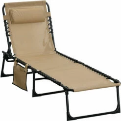 Outsunny Lounger Folding Reclining Camping Bed 5-position Adjustable Beige