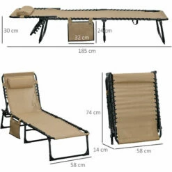 Alternative view of Outsunny Lounger Folding Reclining Camping Bed 5-position Adjustable Beige