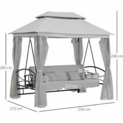 Outsunny 3 Seater Swing Chair Hammock Gazebo Patio Bench Outdoor Light Grey -Outsunny store 53165805 2