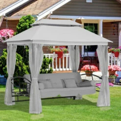 Outsunny 3 Seater Swing Chair Hammock Gazebo Patio Bench Outdoor Light Grey -Outsunny store 53165805 3