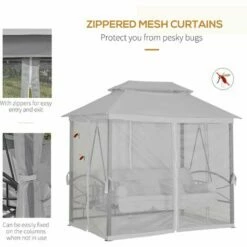 Outsunny 3 Seater Swing Chair Hammock Gazebo Patio Bench Outdoor Light Grey -Outsunny store 53165805 4