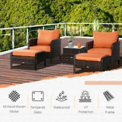 Outsunny 5 Pieces Outdoor Patio Furniture Set Wicker Conversation Set Brown -Outsunny store 53166111 4