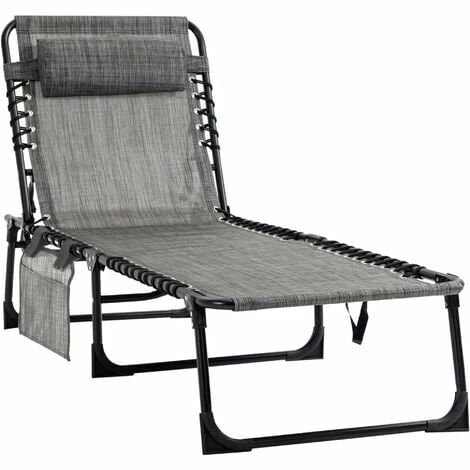 Outsunny Lounger Folding Reclining Camping Bed 5-position Adjustable Mixed Grey 3 Outsunny Lounger Folding Reclining Camping Bed 5-position Adjustable Mixed Grey