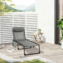 Outsunny Lounger Folding Reclining Camping Bed 5-position Adjustable Mixed Grey 9 Outsunny Lounger Folding Reclining Camping Bed 5-position Adjustable Mixed Grey -Outsunny store 53166600 3