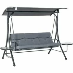 Outsunny 3 Seat Garden Swing Chair Steel W/ Adjustable Canopy And Coffee Tables
