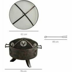 Outsunny Outdoor Fire Pit Firebowl With Screen Cover & Poker For Patio Backyard -Outsunny store 53331919 2