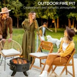 Outsunny Outdoor Fire Pit Firebowl With Screen Cover & Poker For Patio Backyard -Outsunny store 53331919 4