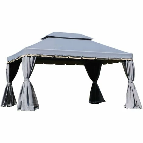 Outsunny 3x4m 2-Tier Gazebo Aluminium Garden Marquee Party Tent Canopy Grey Outsunny 3x4m 2-Tier Gazebo Aluminium Garden Marquee Party Tent Canopy Grey -Outsunny store 53331970 1