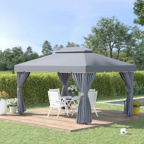 Outsunny 3x4m 2-Tier Gazebo Aluminium Garden Marquee Party Tent Canopy Grey Outsunny 3x4m 2-Tier Gazebo Aluminium Garden Marquee Party Tent Canopy Grey -Outsunny store 53331970 3