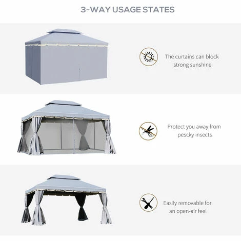 Outsunny 3x4m 2-Tier Gazebo Aluminium Garden Marquee Party Tent Canopy Grey Outsunny 3x4m 2-Tier Gazebo Aluminium Garden Marquee Party Tent Canopy Grey -Outsunny store 53331970 4
