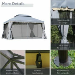 Outsunny 3x4m 2-Tier Gazebo Aluminium Garden Marquee Party Tent Canopy Grey 6 Outsunny 3x4m 2-Tier Gazebo Aluminium Garden Marquee Party Tent Canopy Grey -Outsunny store 53331970 5