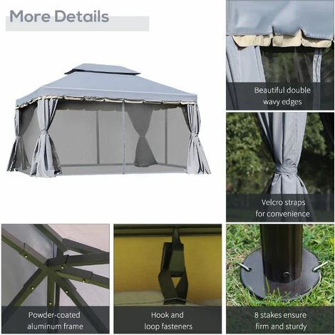 Outsunny 3x4m 2-Tier Gazebo Aluminium Garden Marquee Party Tent Canopy Grey Outsunny 3x4m 2-Tier Gazebo Aluminium Garden Marquee Party Tent Canopy Grey -Outsunny store 53331970 5