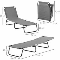 Outsunny Folding Lounge Chair Outdoor Chaise Lounge For Bench Patio Grey -Outsunny store 53331990 2