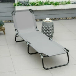 Outsunny Folding Lounge Chair Outdoor Chaise Lounge For Bench Patio Grey -Outsunny store 53331990 3