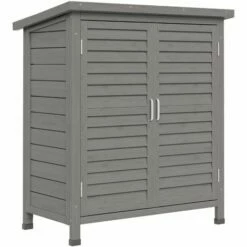 Outsunny Garden Storage Shed Solid Fir Wood Garage Organisation W/ Doors Grey