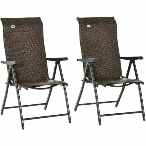 Outsunny Set of 2 Outdoor Rattan Folding Chair Set w/ Adjustable Backrest Brown Outsunny Set Of 2 Outdoor Rattan Folding Chair Set W/ Adjustable Backrest Brown -Outsunny store 53332100 1