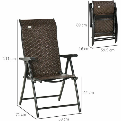 Outsunny Set of 2 Outdoor Rattan Folding Chair Set w/ Adjustable Backrest Brown Outsunny Set Of 2 Outdoor Rattan Folding Chair Set W/ Adjustable Backrest Brown -Outsunny store 53332100 2