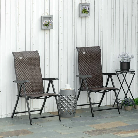 Outsunny Set of 2 Outdoor Rattan Folding Chair Set w/ Adjustable Backrest Brown Outsunny Set Of 2 Outdoor Rattan Folding Chair Set W/ Adjustable Backrest Brown -Outsunny store 53332100 3