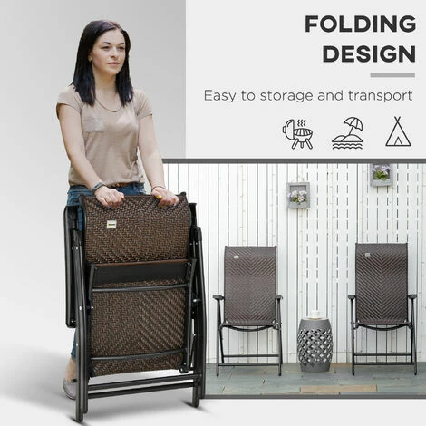 Outsunny Set of 2 Outdoor Rattan Folding Chair Set w/ Adjustable Backrest Brown Outsunny Set Of 2 Outdoor Rattan Folding Chair Set W/ Adjustable Backrest Brown -Outsunny store 53332100 4