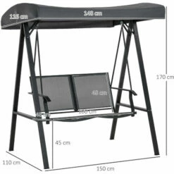 Alternative view of Outsunny 2 Seater Garden Swing Bench W/ Tilting Canopy Texteline Seat Dark Grey