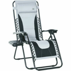 Outsunny Zero Gravity Lounger Folding Recliner Chair W/ Cup Holder Padded Pillow