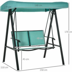 Alternative view of Outsunny 2 Seater Garden Swing Bench W/ Tilting Canopy Texteline Seat Lake Blue