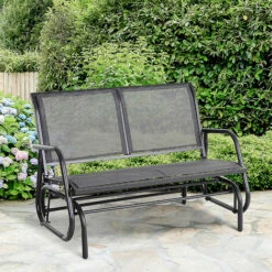 Outsunny 2-Person Patio Glider Bench Gliding Chair Loveseat W/ Armrest Grey -Outsunny store 53377256 3