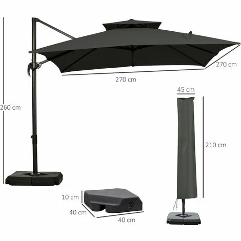 Outsunny 360° Cantilever Parasol Roma Umbrella w/ Base Weights, Cover, Dark Grey Outsunny 360° Cantilever Parasol Roma Umbrella W/ Base Weights, Cover, Dark Grey -Outsunny store 53377334 2