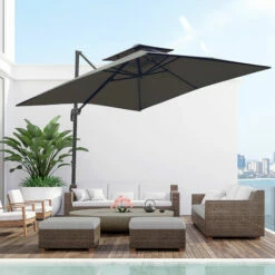 Outsunny 360° Cantilever Parasol Roma Umbrella W/ Base Weights, Cover, Dark Grey 4 Outsunny 360° Cantilever Parasol Roma Umbrella W/ Base Weights, Cover, Dark Grey -Outsunny store 53377334 3