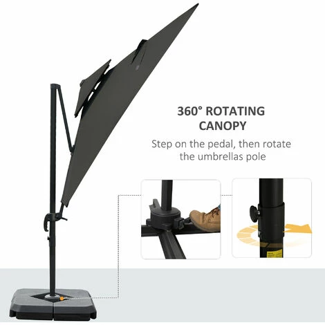 Outsunny 360° Cantilever Parasol Roma Umbrella w/ Base Weights, Cover, Dark Grey Outsunny 360° Cantilever Parasol Roma Umbrella W/ Base Weights, Cover, Dark Grey -Outsunny store 53377334 5
