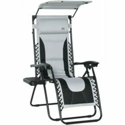 Outsunny Zero Gravity Lounger Chair, Folding Camping Reclining Chair, Grey